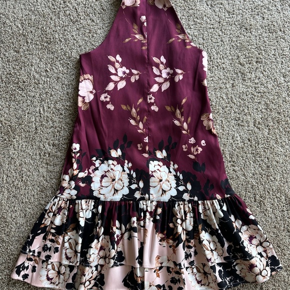 Badgley Mischka Burgundy and Pink Floral Dress - Picture 2 of 4
